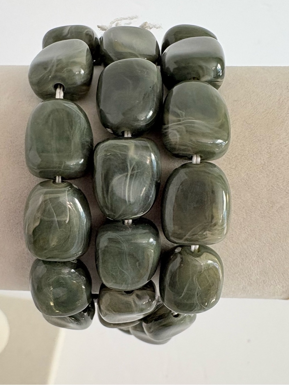 Chunky Green Tumbled Bead Bracelet Stack Set of 3